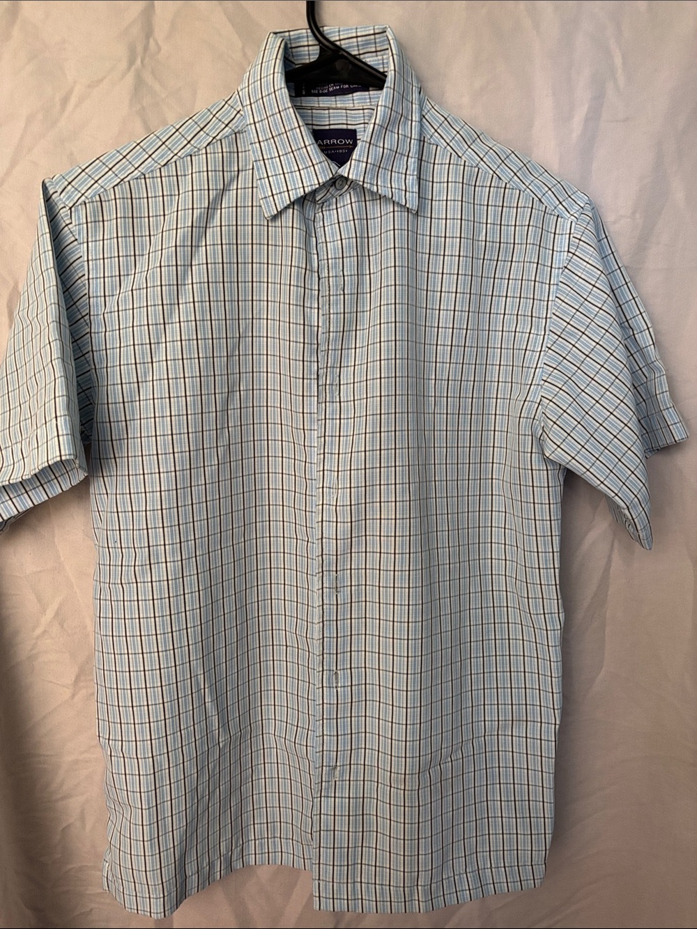 Arrow Light Blue and Brown Plaid Short-Sleeve Button-Down Shirt